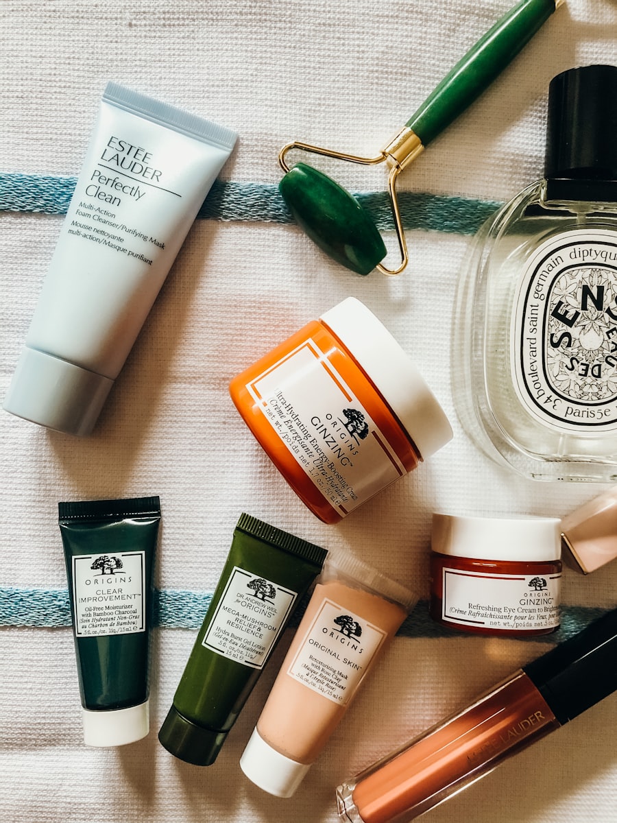 Korean essence and skincare product flatlay